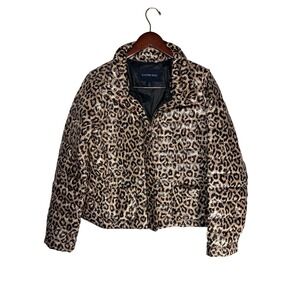 Lands' End Tan Leopard Print Down Puffer Jacket Coat Womens S 6-8